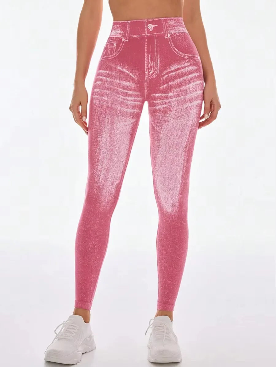 Bellanica - Faux Denim V-Back Gym Leggings