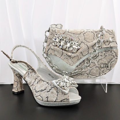 Bellanica - Talons à strass violets avec sac assorti