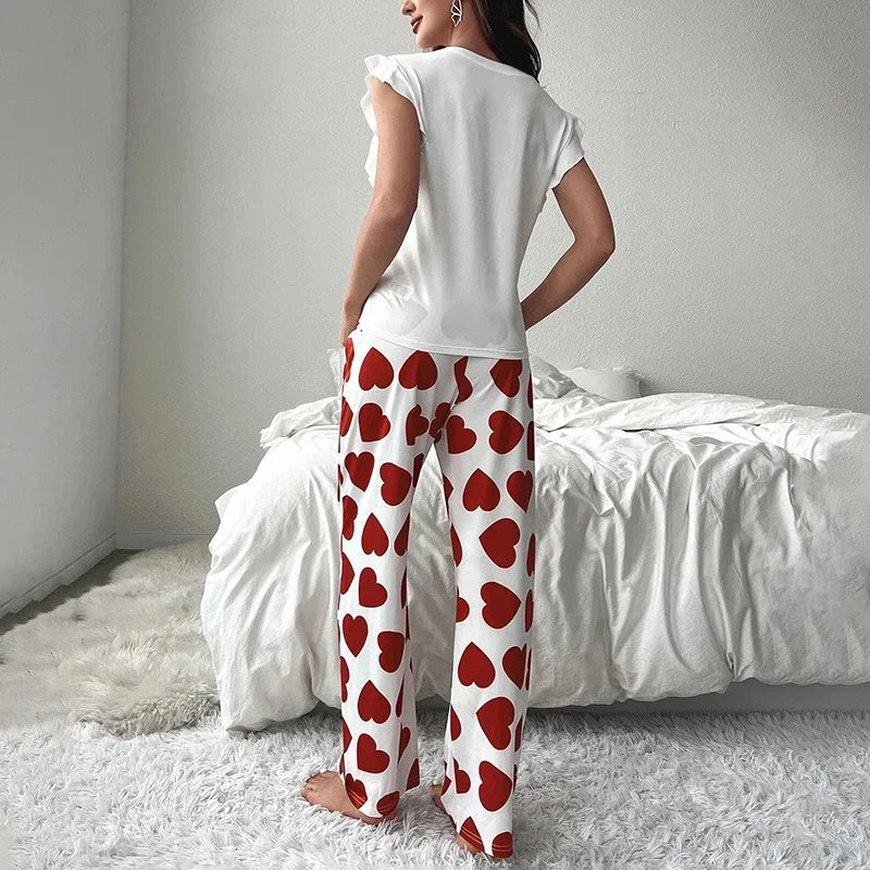 Heart Print Pajama Loungewear Set