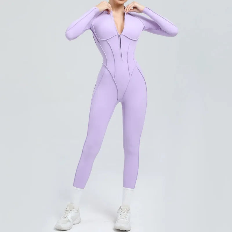Bellanica - Seamless Zipper Yoga Gym Jumpsuit