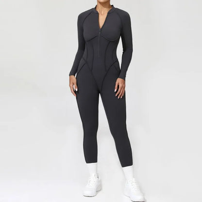 Bellanica - Seamless Zipper Yoga Gym Jumpsuit