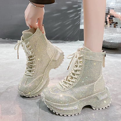 Bellanica - Women’s casual rhinestone height-increasing boots