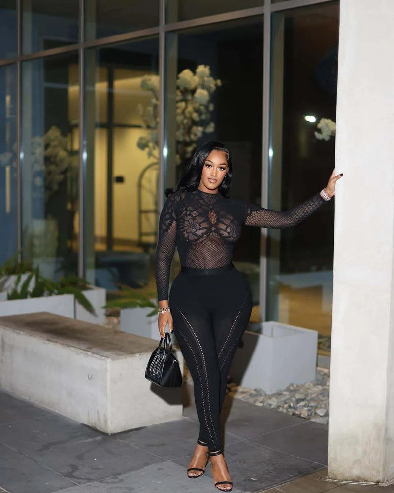 Mesh Long Sleeve Leggings Club Set