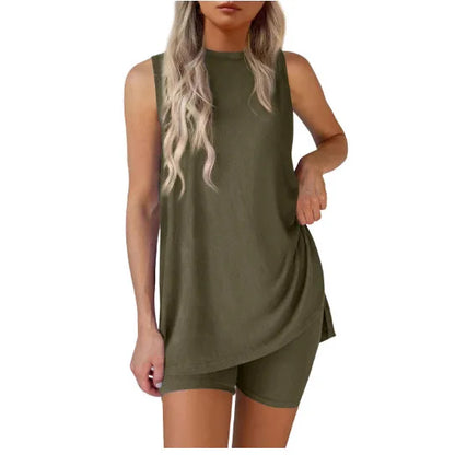 Sleeveless Slit Tank Shorts Set
