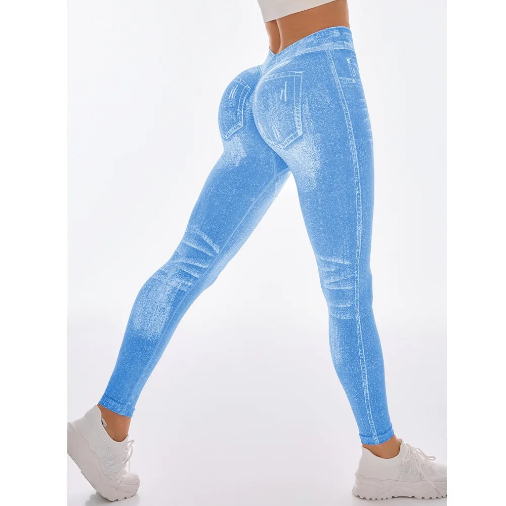 Bellanica - Seamless Faux Jeans Fitness Leggings