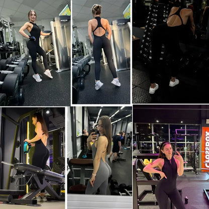 Bellanica - Backless Scrunch Zip Gym Jumpsuit
