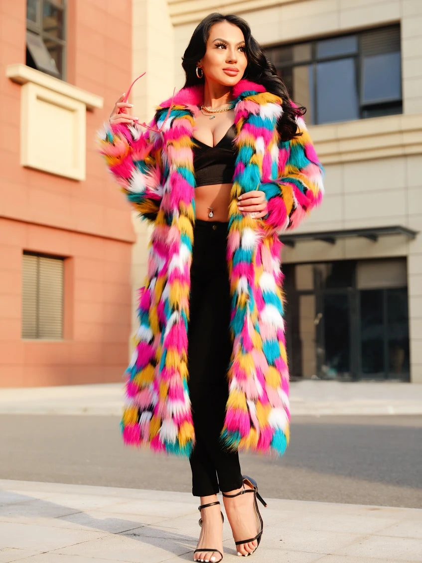 Bellanica - Women’s Rainbow Faux-Fur Coat
