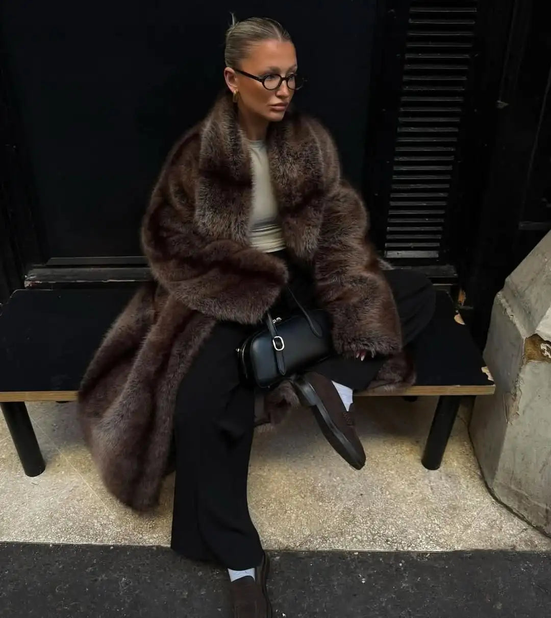 Bellanica - Women's Casual Lapel Faux Fur Long Coat