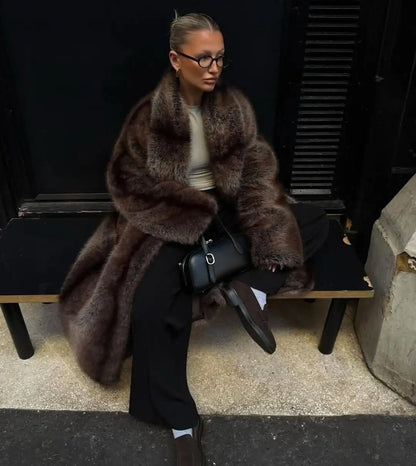 Bellanica - Women's Casual Lapel Faux Fur Long Coat