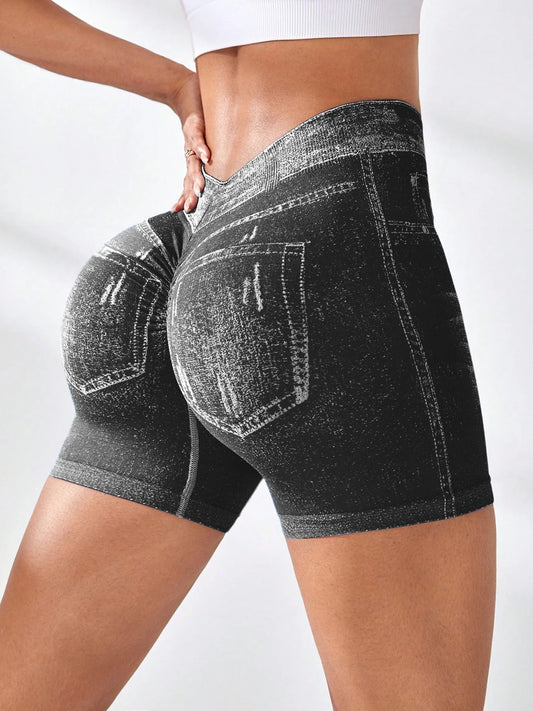 Bellanica - Sexy Seamless Denim Yoga Shorts
