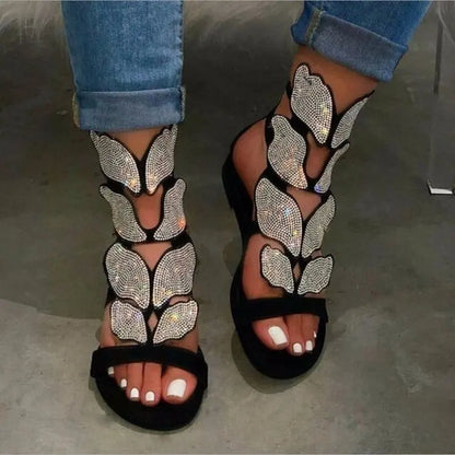 Butterfly Crystal Plus-Size Gladiator Sandals