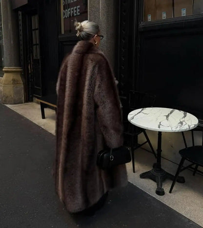 Bellanica - Women's Casual Lapel Faux Fur Long Coat