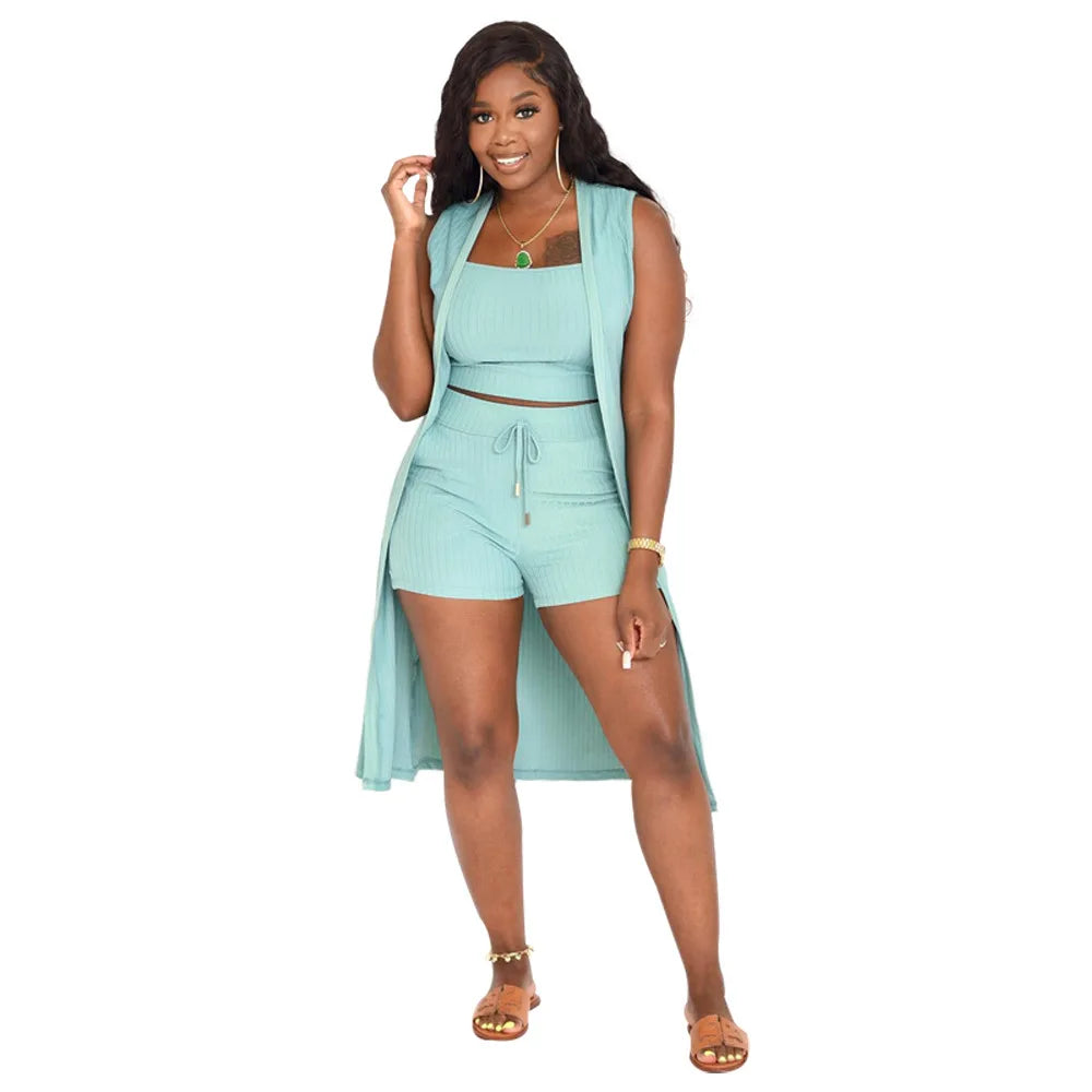 Bellanica – Damen dreiteiliges Freizeit-Shorts-Westen-Set