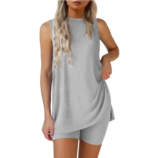 Sleeveless Slit Tank Shorts Set