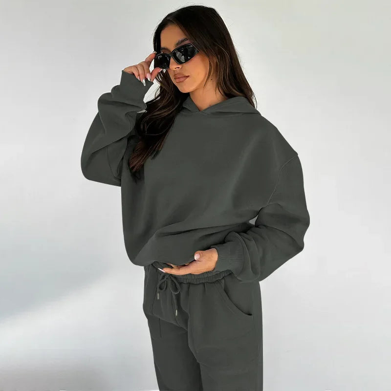 Bellanica - Women's Solid Hooded Sweatshirt Set