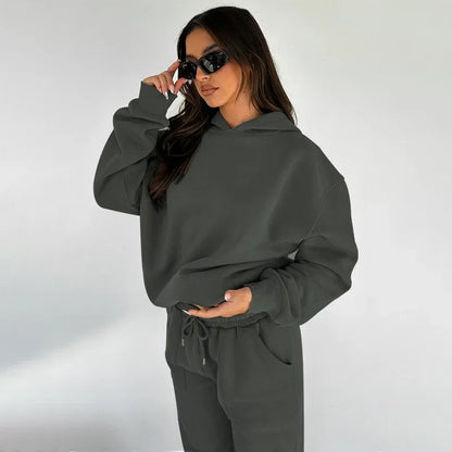 Bellanica - Women's Solid Hooded Sweatshirt Set