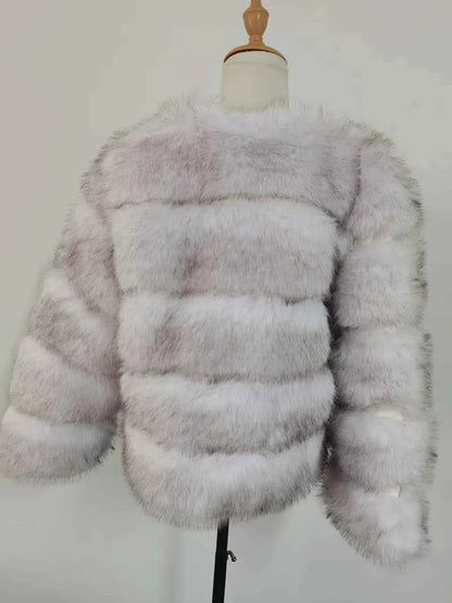 Faux Fox Fur Coat – White