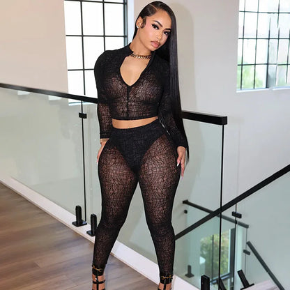 Sheer Mesh Two-Piece Clubwear Crop Set