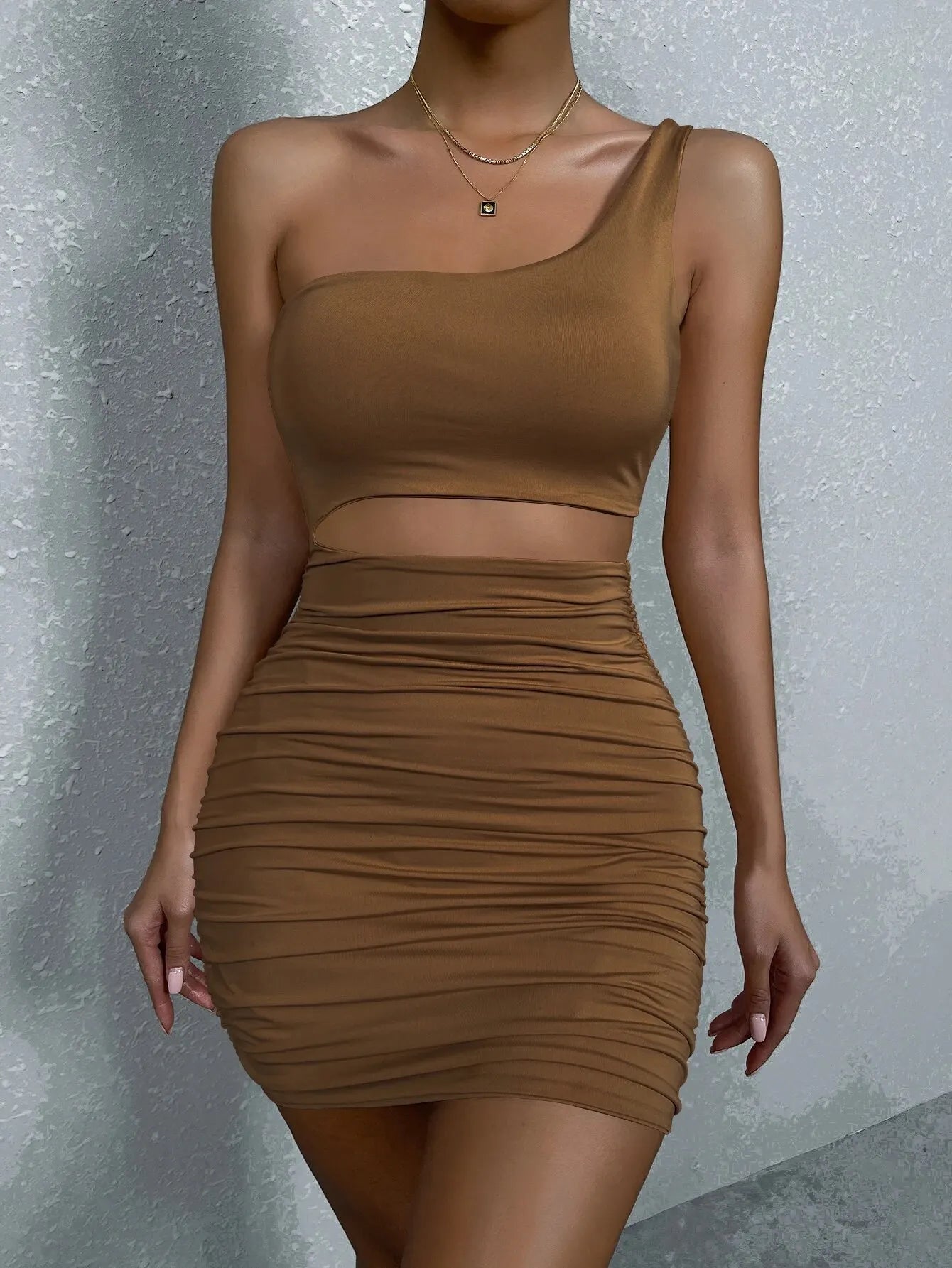Bellanica - One-Shoulder Backless Bodycon Mini Dress