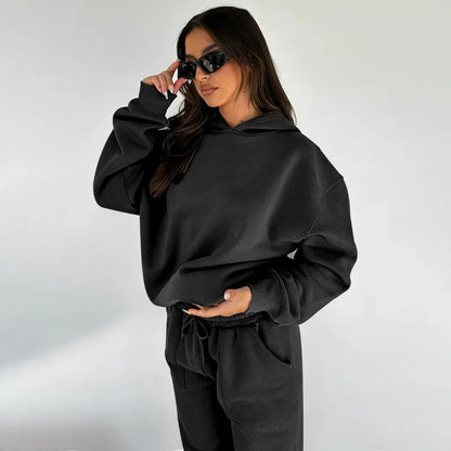 Bellanica - Women's Solid Hooded Sweatshirt Set