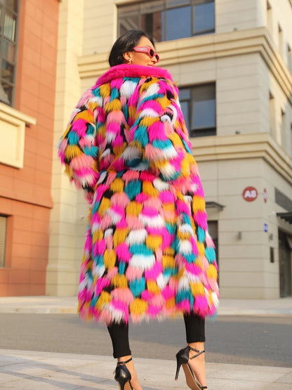 Bellanica - Women’s Rainbow Faux-Fur Coat