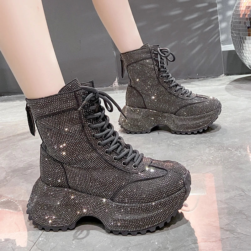 Bellanica - Women’s casual rhinestone height-increasing boots