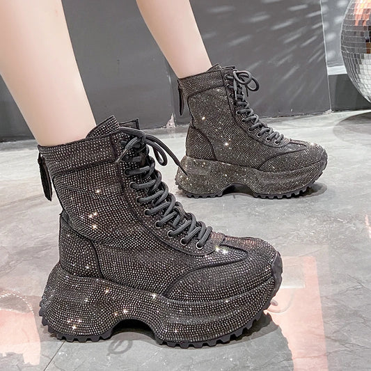 Bellanica - Women’s casual rhinestone height-increasing boots