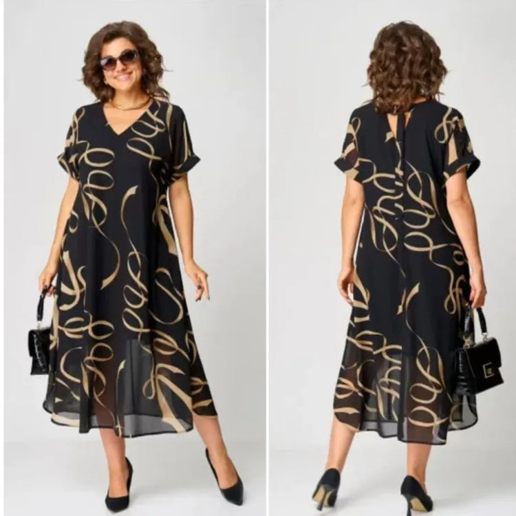 Vintage Floral V-Neck Chiffon Maxi Dress