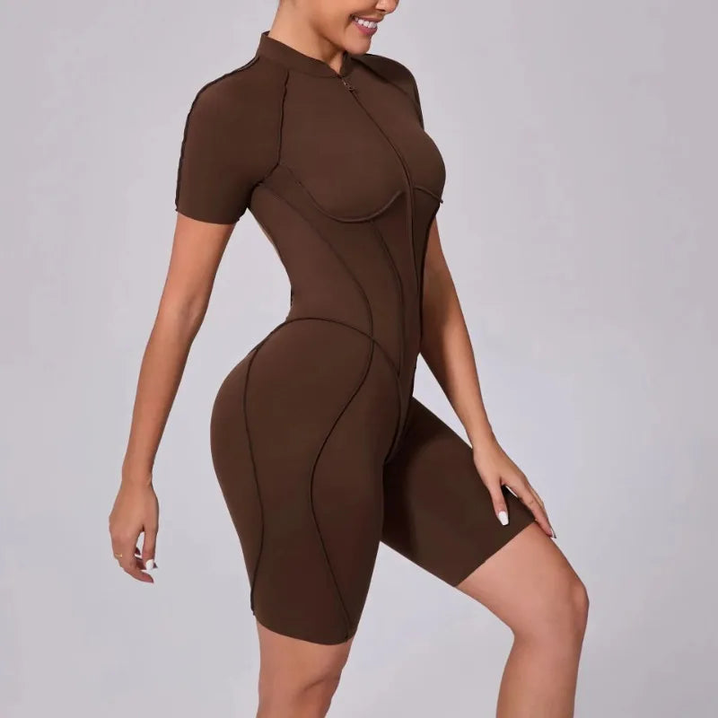 Bellanica - Seamless Zipper Yoga Gym Jumpsuit