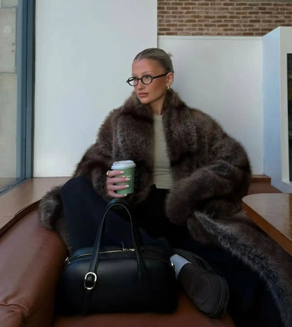 Bellanica - Women's Casual Lapel Faux Fur Long Coat