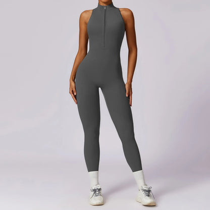 Bellanica - Backless Scrunch Zip Gym Jumpsuit