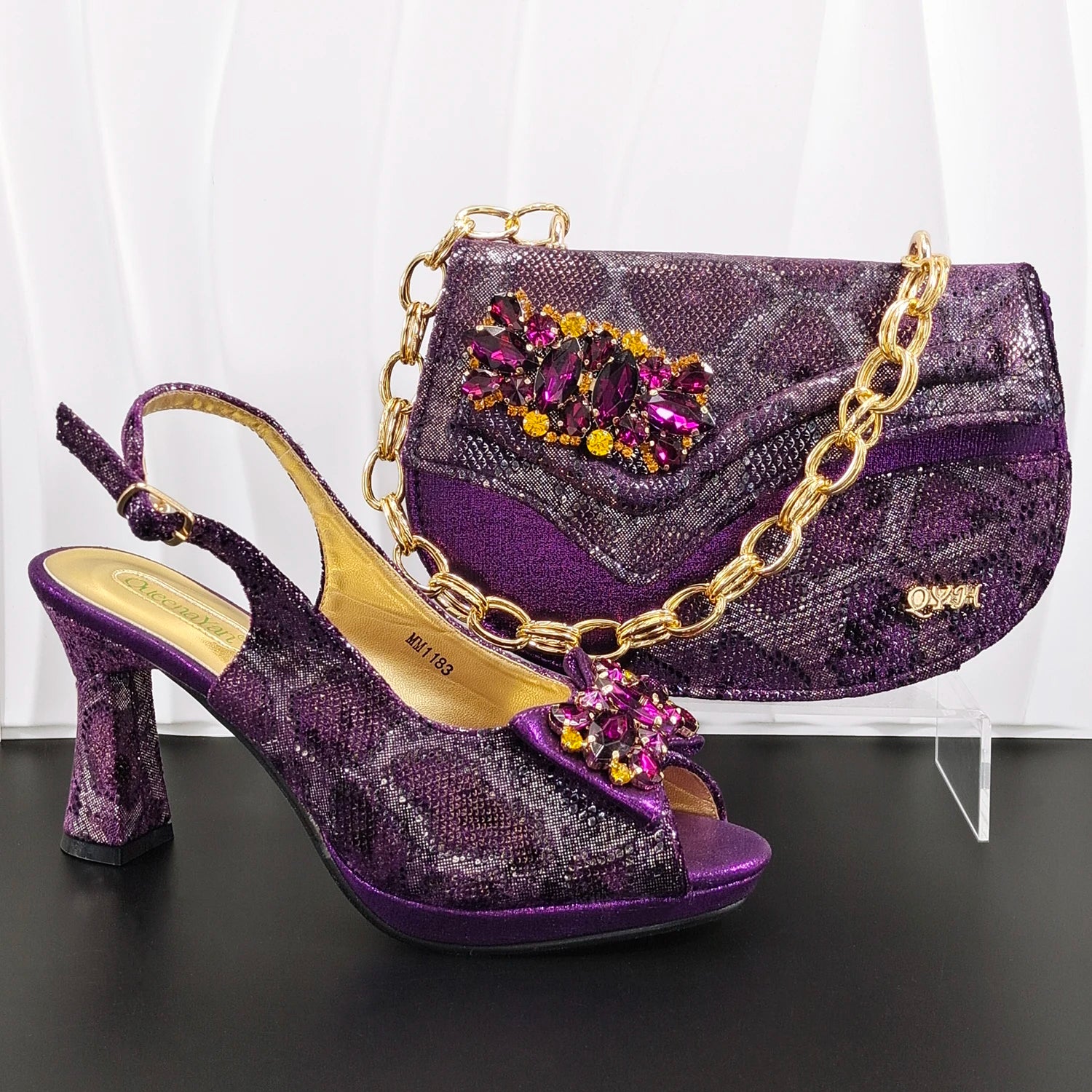 Rhinestone Heels with Matching Bag
