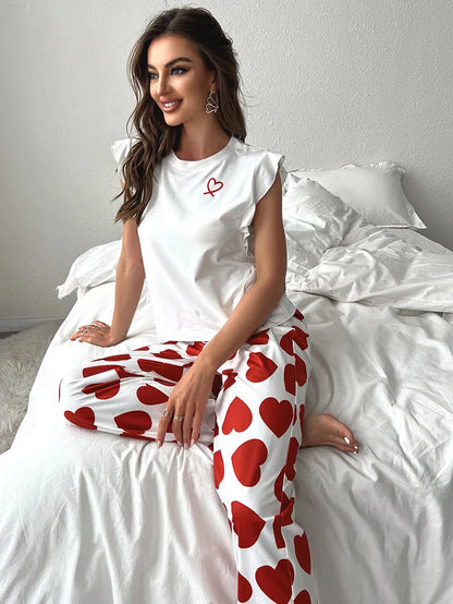 Heart Print Pajama Loungewear Set