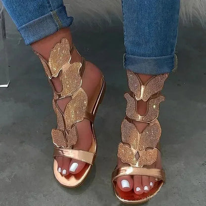 Butterfly Crystal Plus-Size Gladiator Sandals
