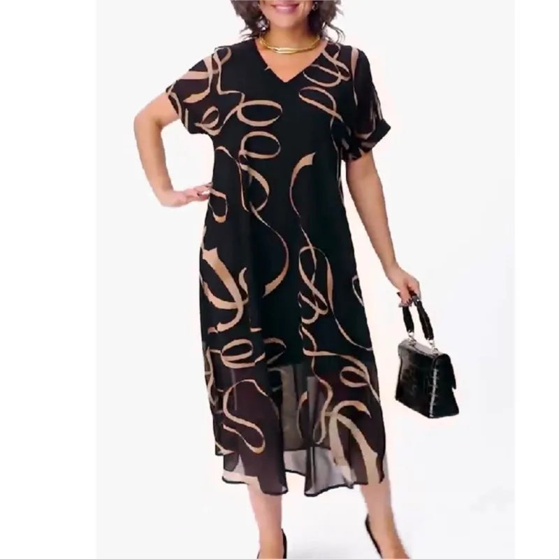 Vintage Floral V-Neck Chiffon Maxi Dress