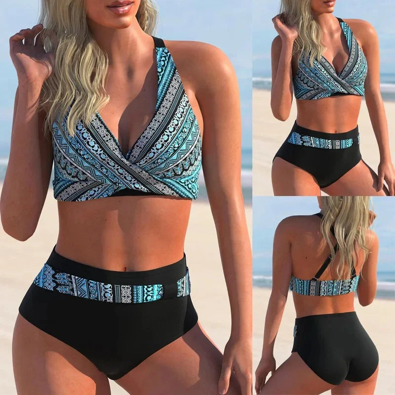Bellanica - Rainbow Stripe High Waist Bikini Set