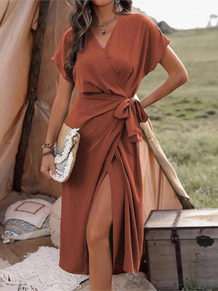 Bellenica - Elegant Summer V-Neck Wrap Dress