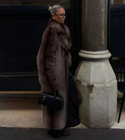 Bellanica - Women's Casual Lapel Faux Fur Long Coat