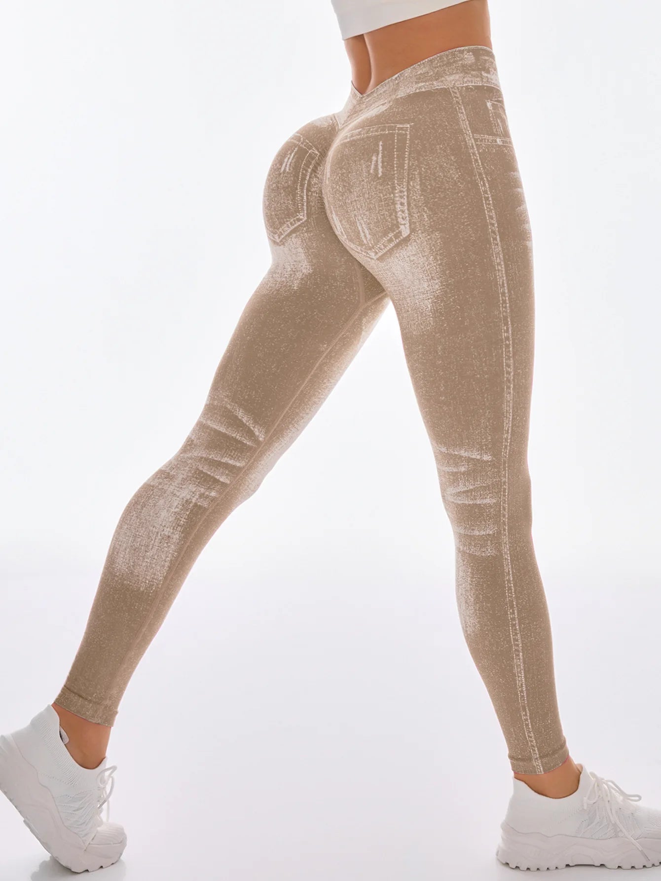 Bellanica - Faux Denim V-Back Gym Leggings