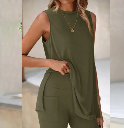 Sleeveless Slit Tank Shorts Set