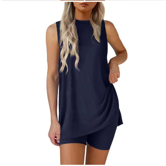 Sleeveless Slit Tank Shorts Set
