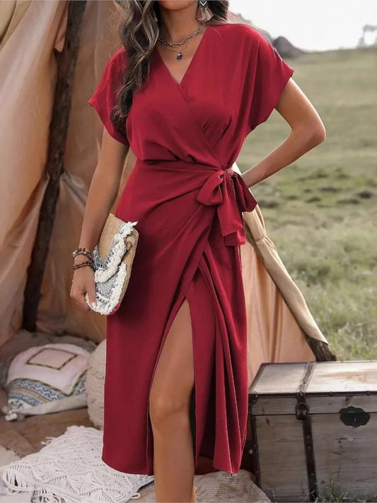 Bellenica - Elegant Summer V-Neck Wrap Dress