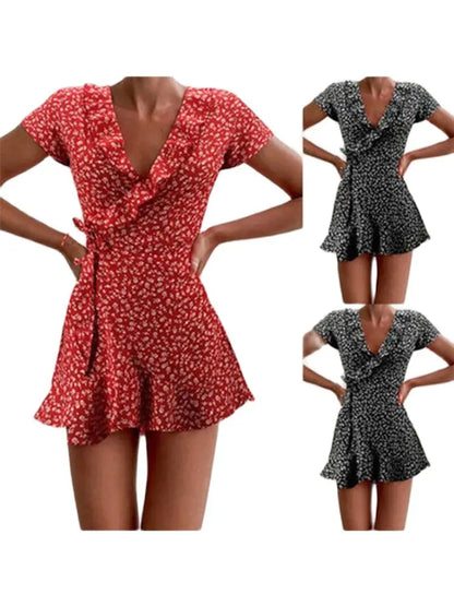 Bellanica - Floral Ruffle V-Neck Mini Dress
