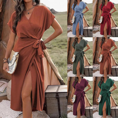 Bellenica - Elegant Summer V-Neck Wrap Dress