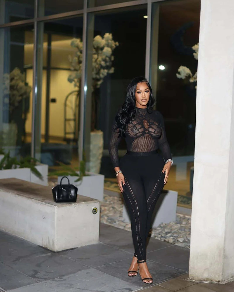 Mesh Long Sleeve Leggings Club Set