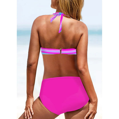 Bellanica - Rainbow Stripe High Waist Bikini Set