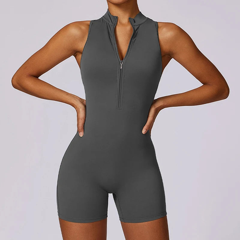 Bellanica - Backless Scrunch Zip Gym Jumpsuit