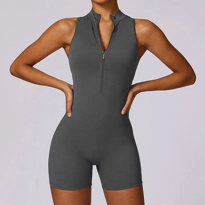 Bellanica - Backless Scrunch Zip Gym Jumpsuit