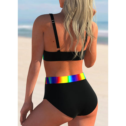 Bellanica - Rainbow Stripe High Waist Bikini Set