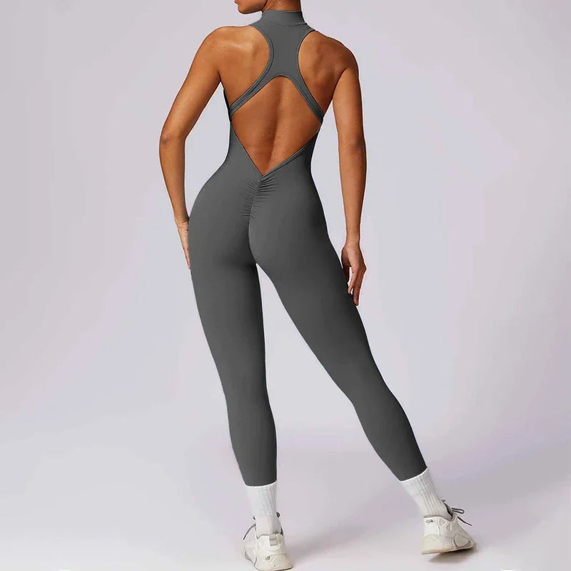 Bellanica - Backless Scrunch Zip Gym Jumpsuit